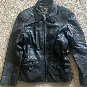 Vintage black leather coat XS